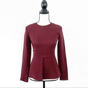 Zara long sleeve wine red peplum top